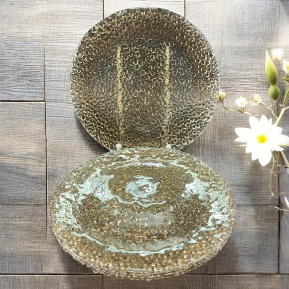 Vetropuro Clear Turkish Bubble Pebble Ice Glass Textured Plates Dishes Set 3 - Picture 1 of 11